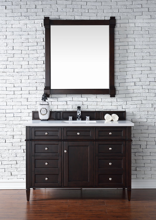 Brittany 48" Single Vanity, Burnished Mahogany w/ 3 CM White Zeus Quartz Top