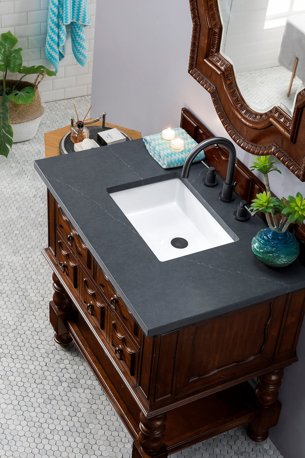 Castilian 36 Single Vanity, Aged Cognac w/ 3 CM Charcoal Soapstone Quartz Top