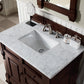 Brookfield 36" Single Vanity, Burnished Mahogany w/ 3 CM Carrara Marble Top