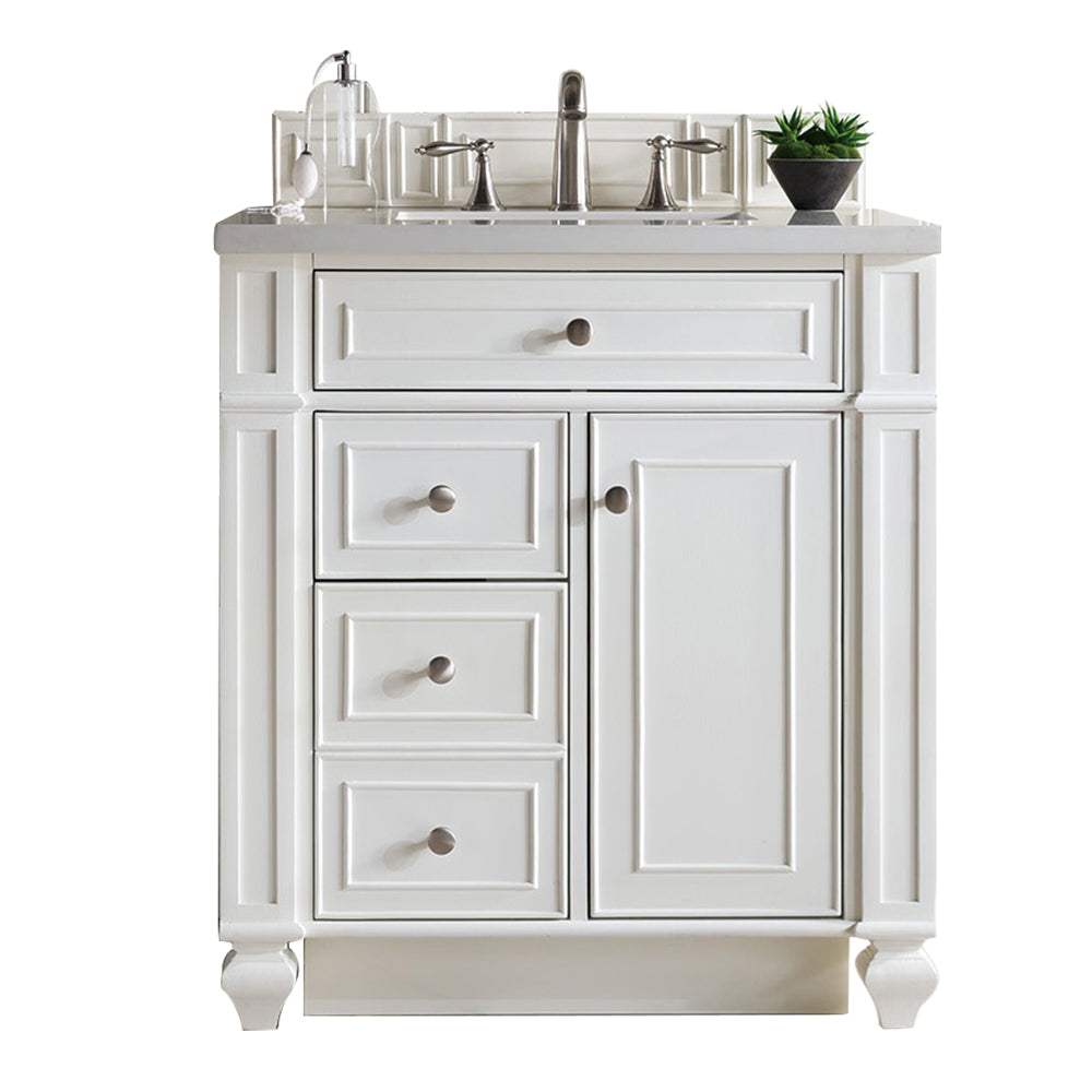 Bristol 30" Single Vanity, Bright White w/ 3 CM White Zeus Quartz Top