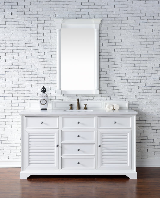 Savannah 60" Single Vanity, Bright White w/ 3 CM White Zeus Quartz Top