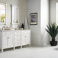 Brittany 72" Double Vanity, Bright White Vanity w/ 3 CM Arctic Fall Solid Surface Top