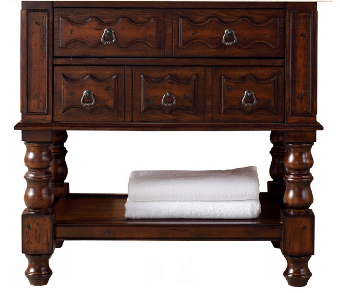 Castilian 36" Single Vanity, Aged Cognac w/ 3 CM Carrara Marble Top