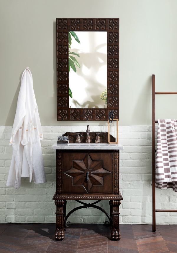 Balmoral 26 Single Vanity, Antique Walnut w/ 3 CM Carrara Marble Top