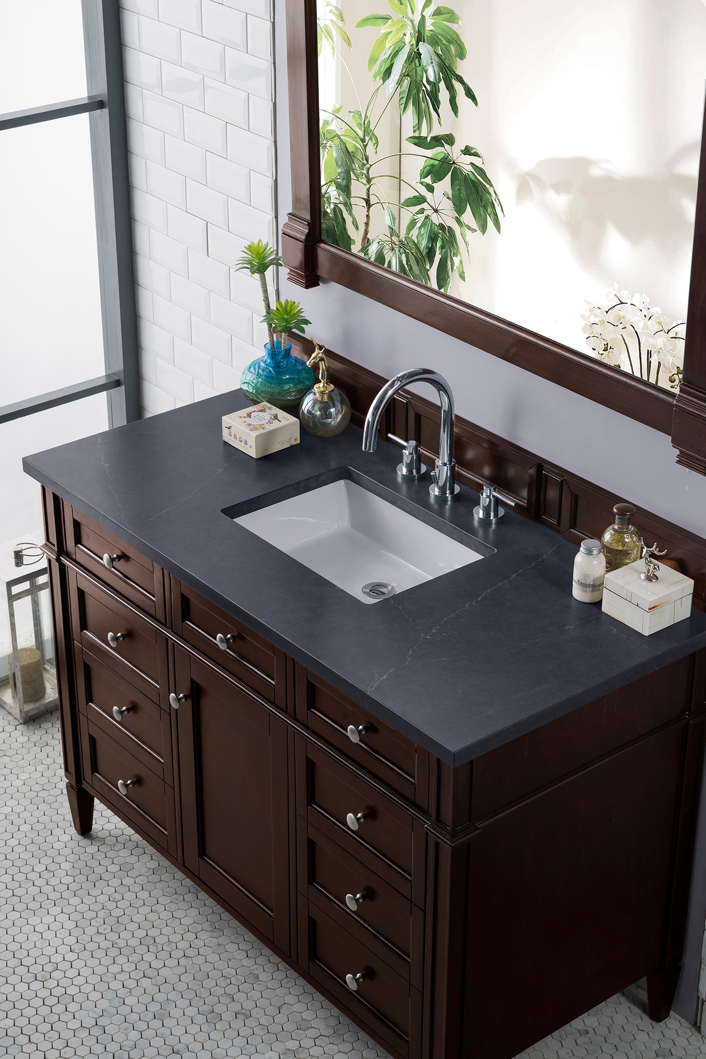 Brittany 48" Single Vanity, Burnished Mahogany w/ 3 CM Charcoal Soapstone Quartz Top