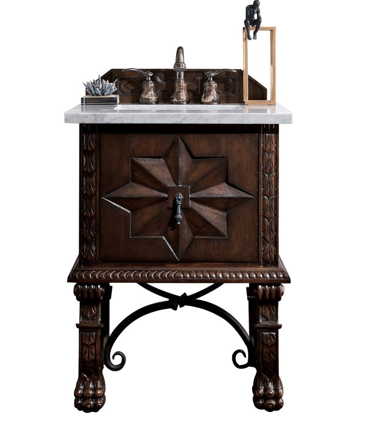 Balmoral 26" Single Vanity, Antique Walnut w/ 3 CM Arctic Fall Solid Surface Top