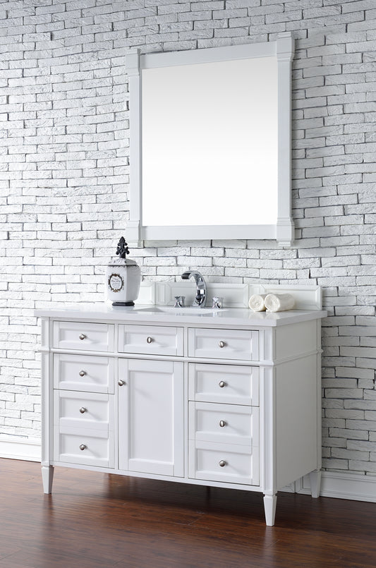 Brittany 48" Single Vanity, Bright White w/ 3 CM White Zeus Quartz Top