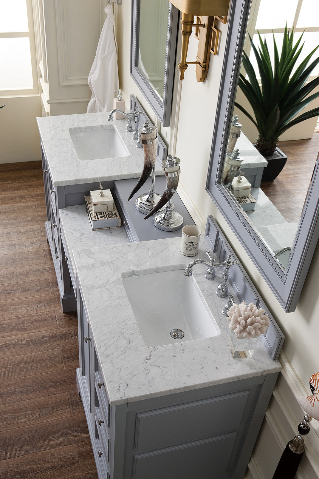 De Soto 82" Double Vanity Set, Silver Gray w/ 3 CM Carrara Marble Top