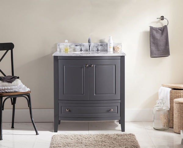 Estella 32 Grey Bathroom Vanity with White Carrara Marble Countertop