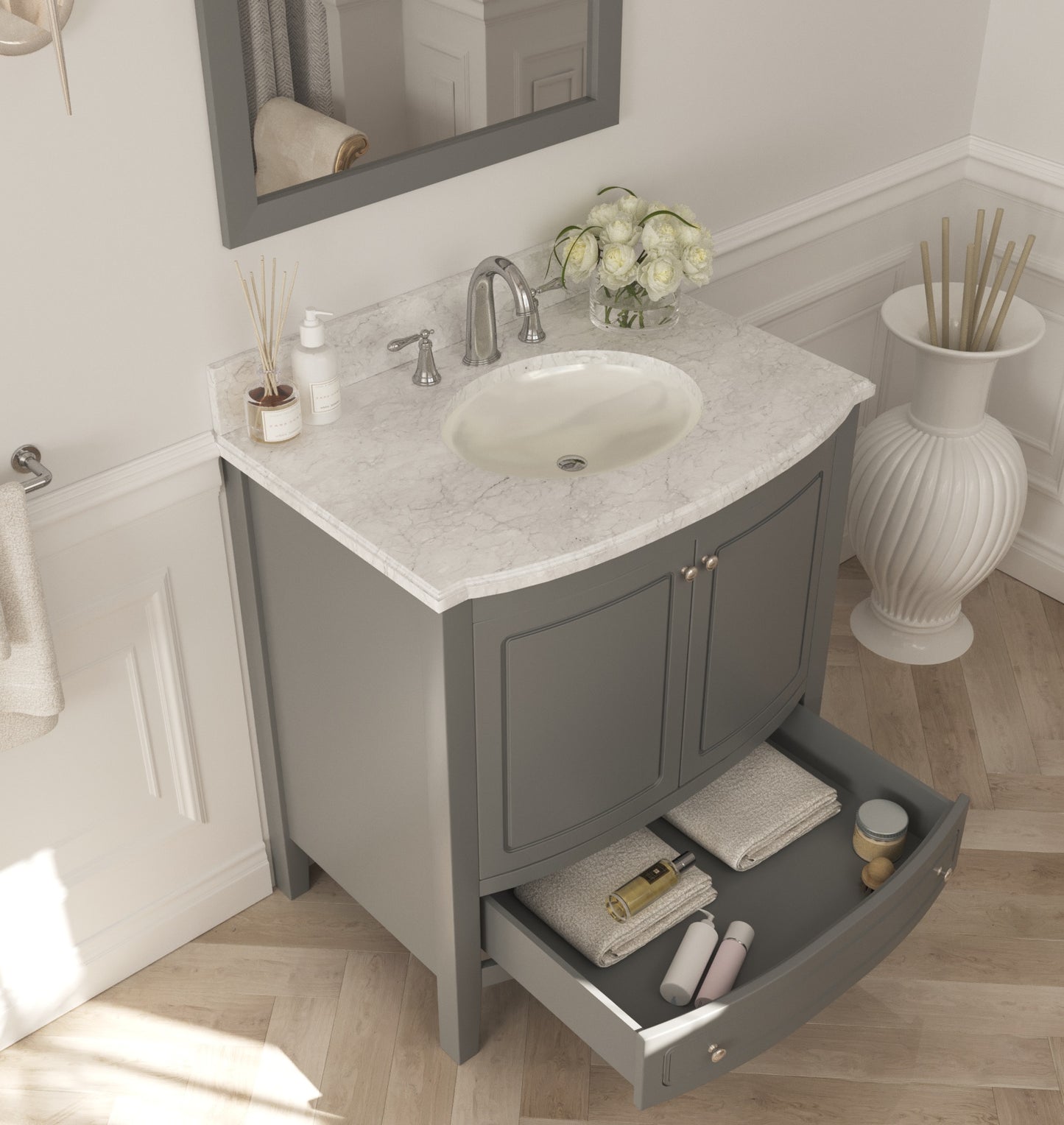 Estella 32" Grey Bathroom Vanity with White Carrara Marble Countertop
