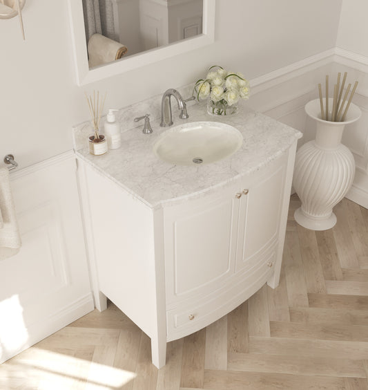 Estella 32" White Bathroom Vanity with White Carrara Marble Countertop