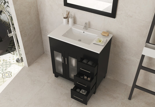 Nova 32" Espresso Bathroom Vanity with White Ceramic Basin Countertop