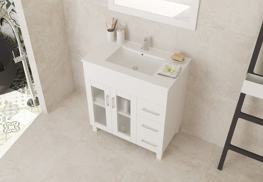 Nova 32" White Bathroom Vanity with White Ceramic Basin Countertop