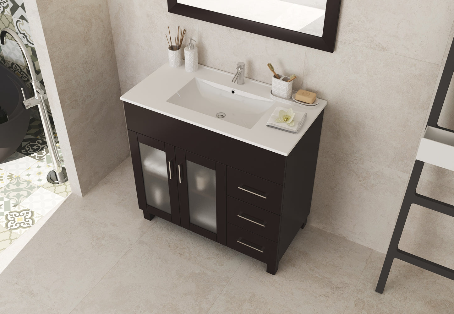 Nova 36" Brown Bathroom Vanity with White Ceramic Basin Countertop