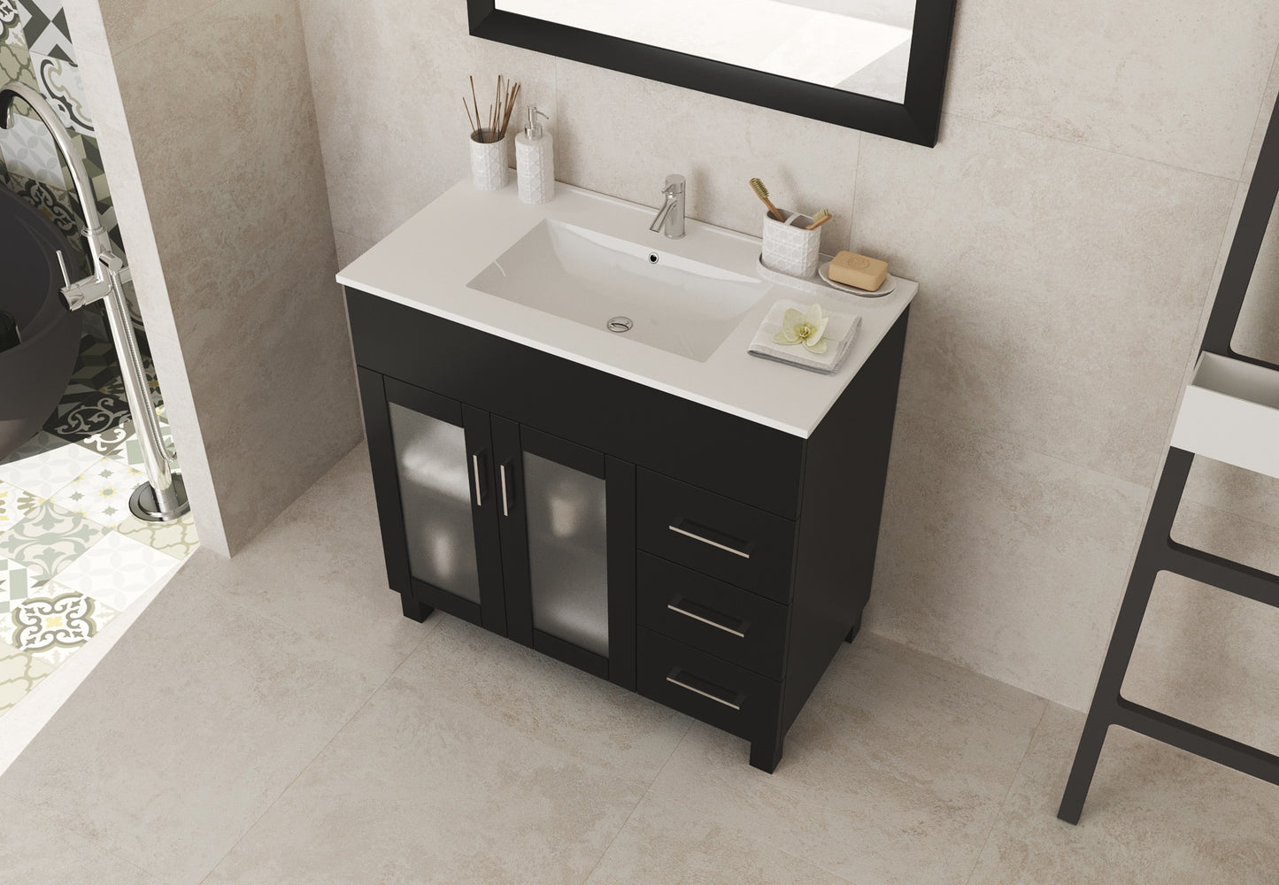 Nova 36" Espresso Bathroom Vanity with White Ceramic Basin Countertop