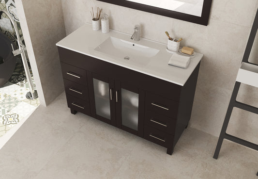 Nova 48" Brown Bathroom Vanity with White Ceramic Basin Countertop