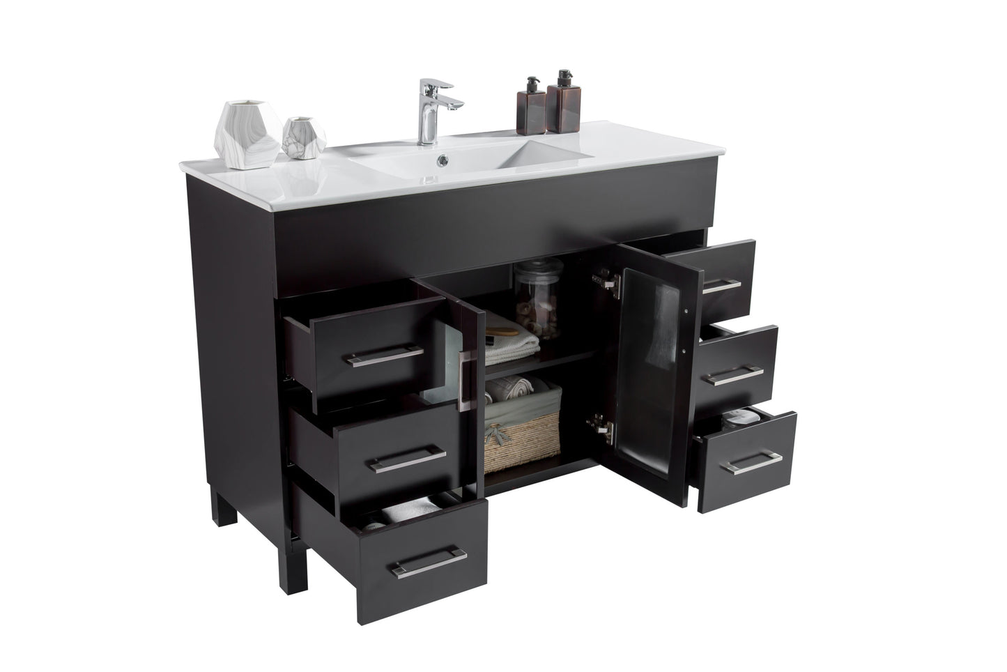 Nova 48" Espresso Bathroom Vanity with White Ceramic Basin Countertop