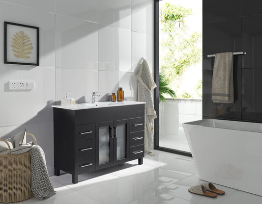 Nova 48" Espresso Bathroom Vanity with White Ceramic Basin Countertop