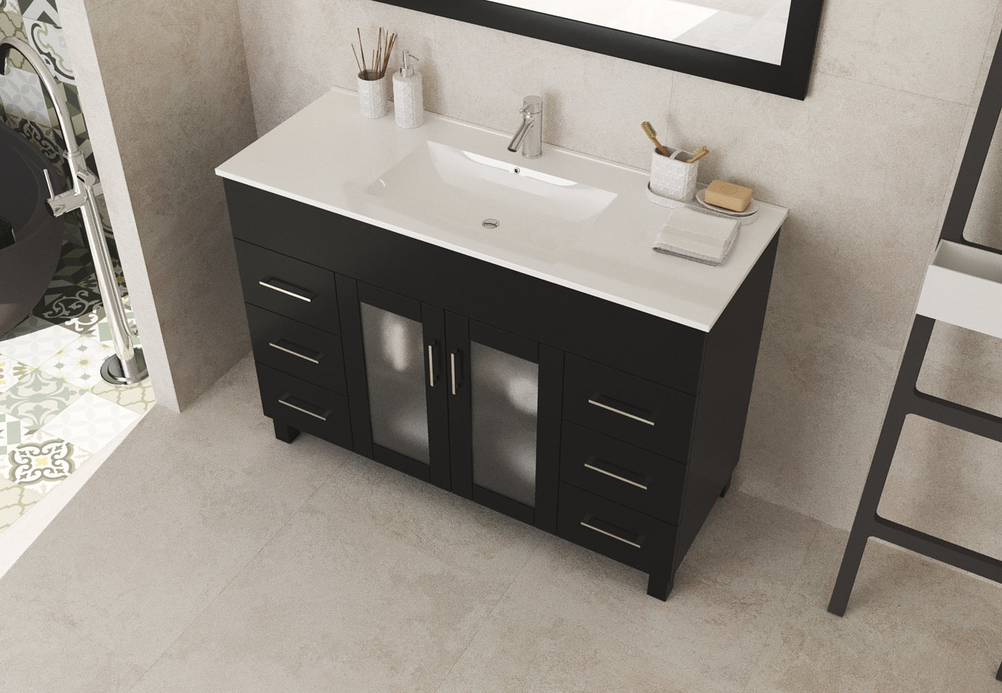 Nova 48" Espresso Bathroom Vanity with White Ceramic Basin Countertop