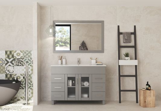 Nova 48" Grey Bathroom Vanity with White Ceramic Basin Countertop