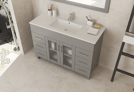 Nova 48" Grey Bathroom Vanity with White Ceramic Basin Countertop