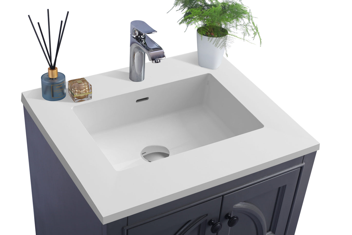 Odyssey 24" Maple Grey Bathroom Vanity with Matte White VIVA Stone Solid Surface Countertop