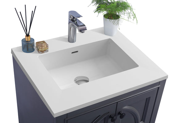 Odyssey 24 Maple Grey Bathroom Vanity with Matte White VIVA Stone Solid Surface Countertop