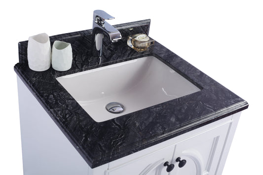 Odyssey 24" White Bathroom Vanity with Black Wood Marble Countertop