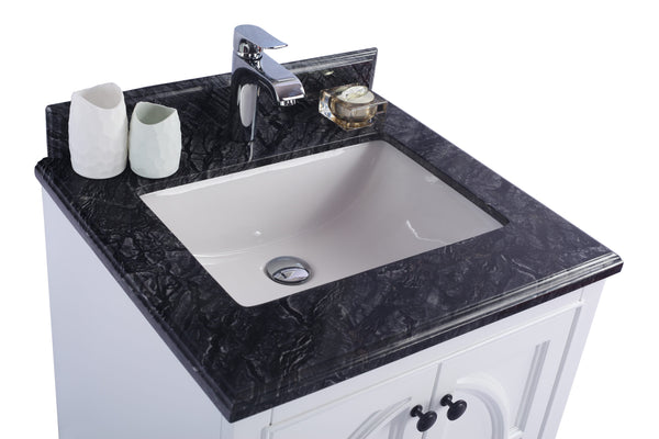 Odyssey 24 White Bathroom Vanity with Black Wood Marble Countertop