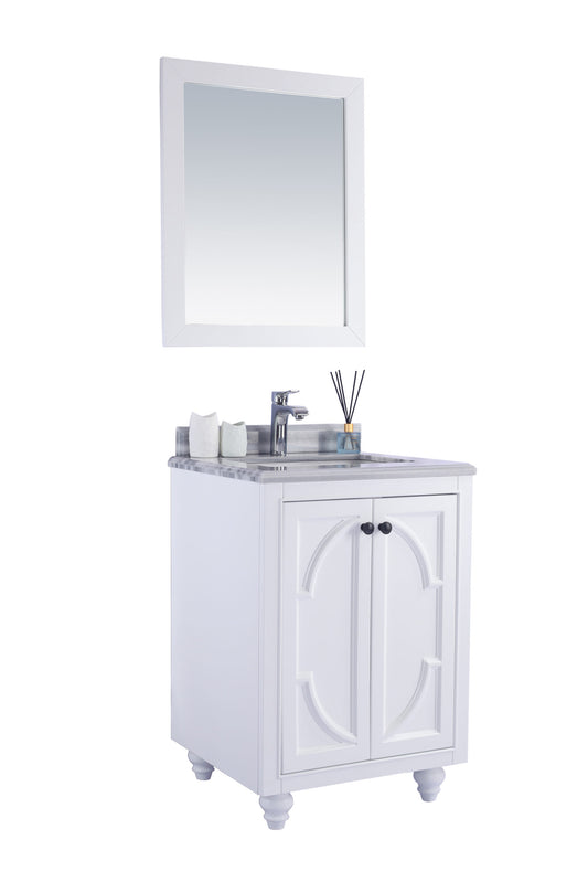 Odyssey 24" White Bathroom Vanity with White Stripes Marble Countertop