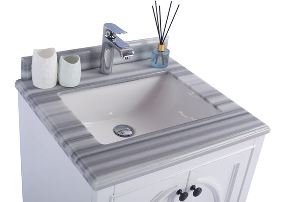 Odyssey 24 White Bathroom Vanity with White Stripes Marble Countertop