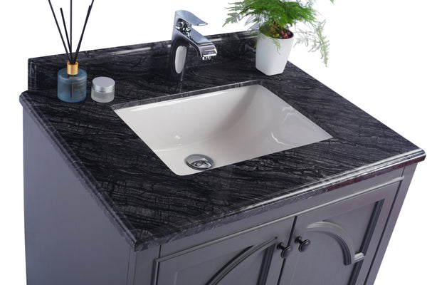 Odyssey 30 Maple Grey Bathroom Vanity with Black Wood Marble Countertop