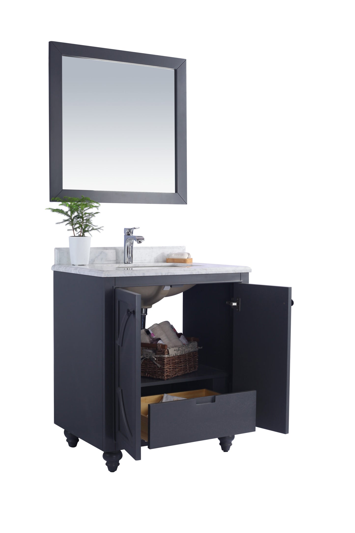 Odyssey 30" Maple Grey Bathroom Vanity with Matte Black VIVA Stone Solid Surface Countertop