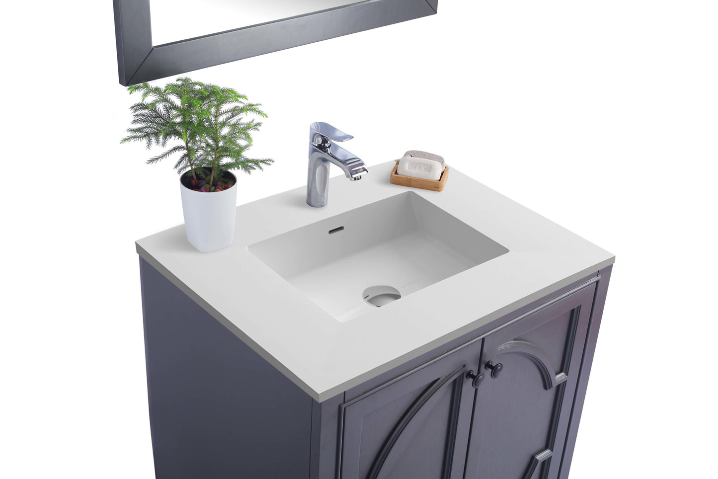 Odyssey 30" Maple Grey Bathroom Vanity with Matte White VIVA Stone Solid Surface Countertop