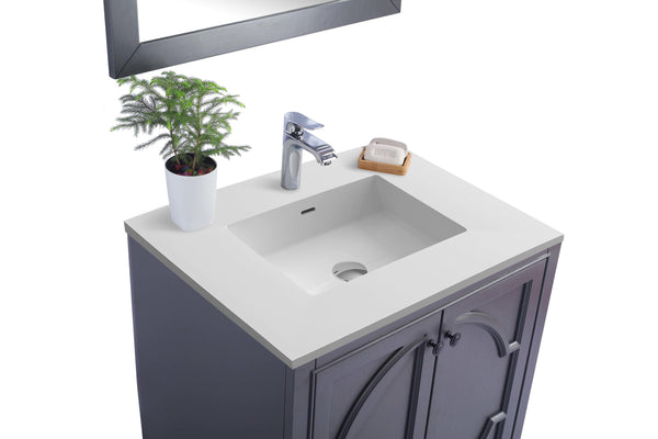 Odyssey 30 Maple Grey Bathroom Vanity with Matte White VIVA Stone Solid Surface Countertop