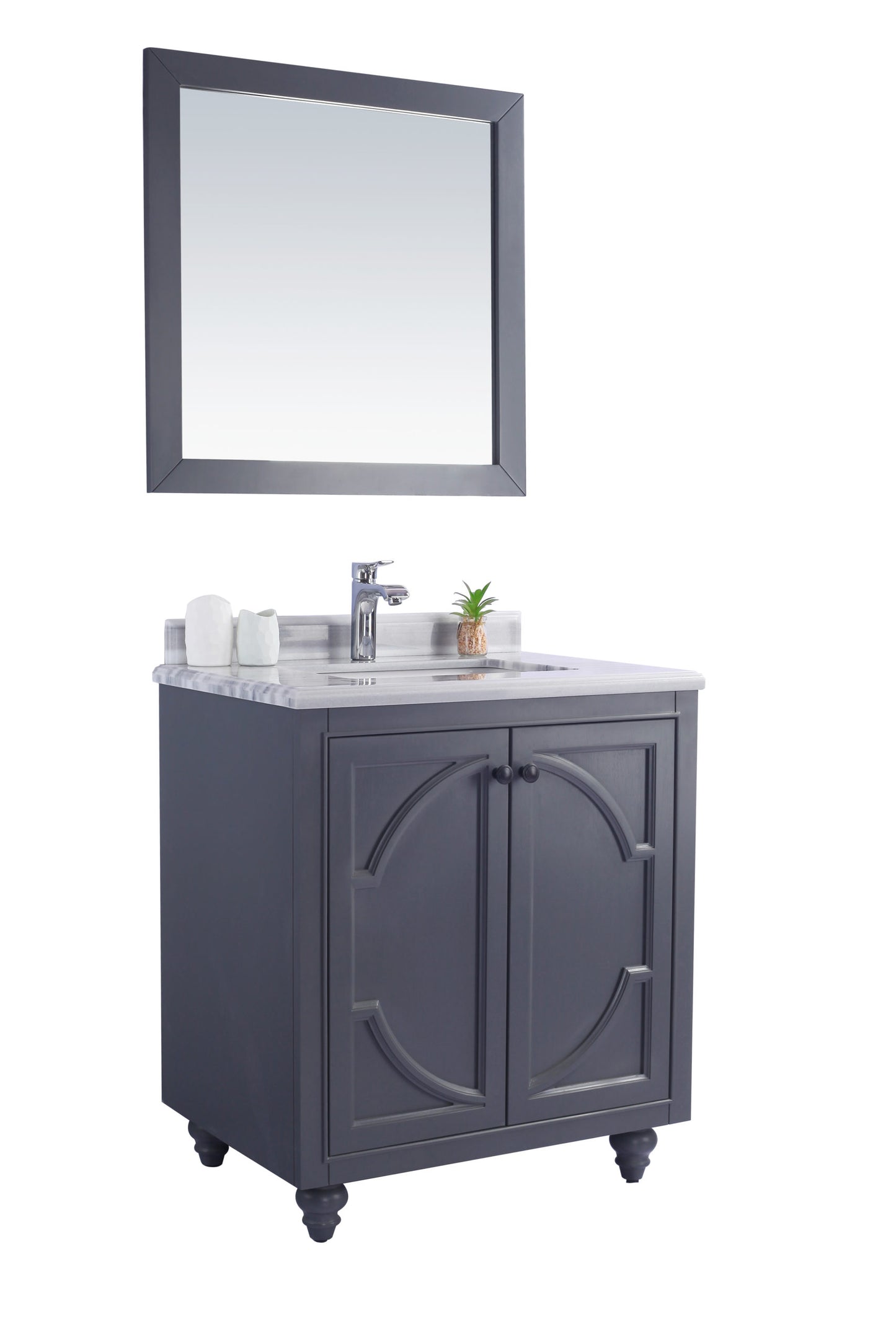 Odyssey 30" Maple Grey Bathroom Vanity with White Stripes Marble Countertop