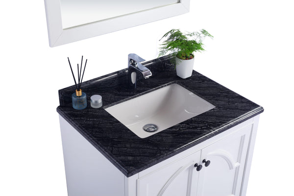 Odyssey 30 White Bathroom Vanity with Black Wood Marble Countertop