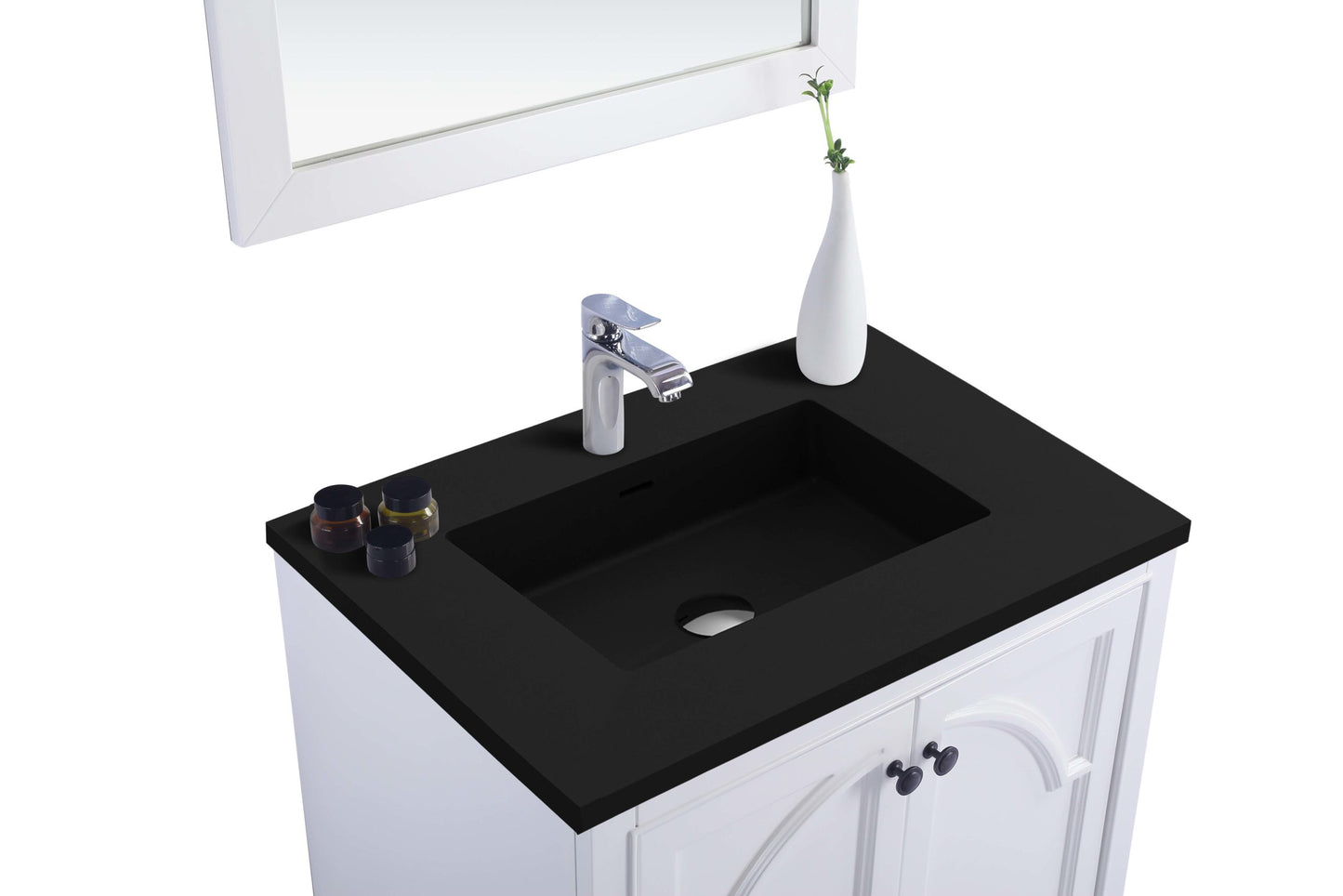 Odyssey 30" White Bathroom Vanity with Matte Black VIVA Stone Solid Surface Countertop