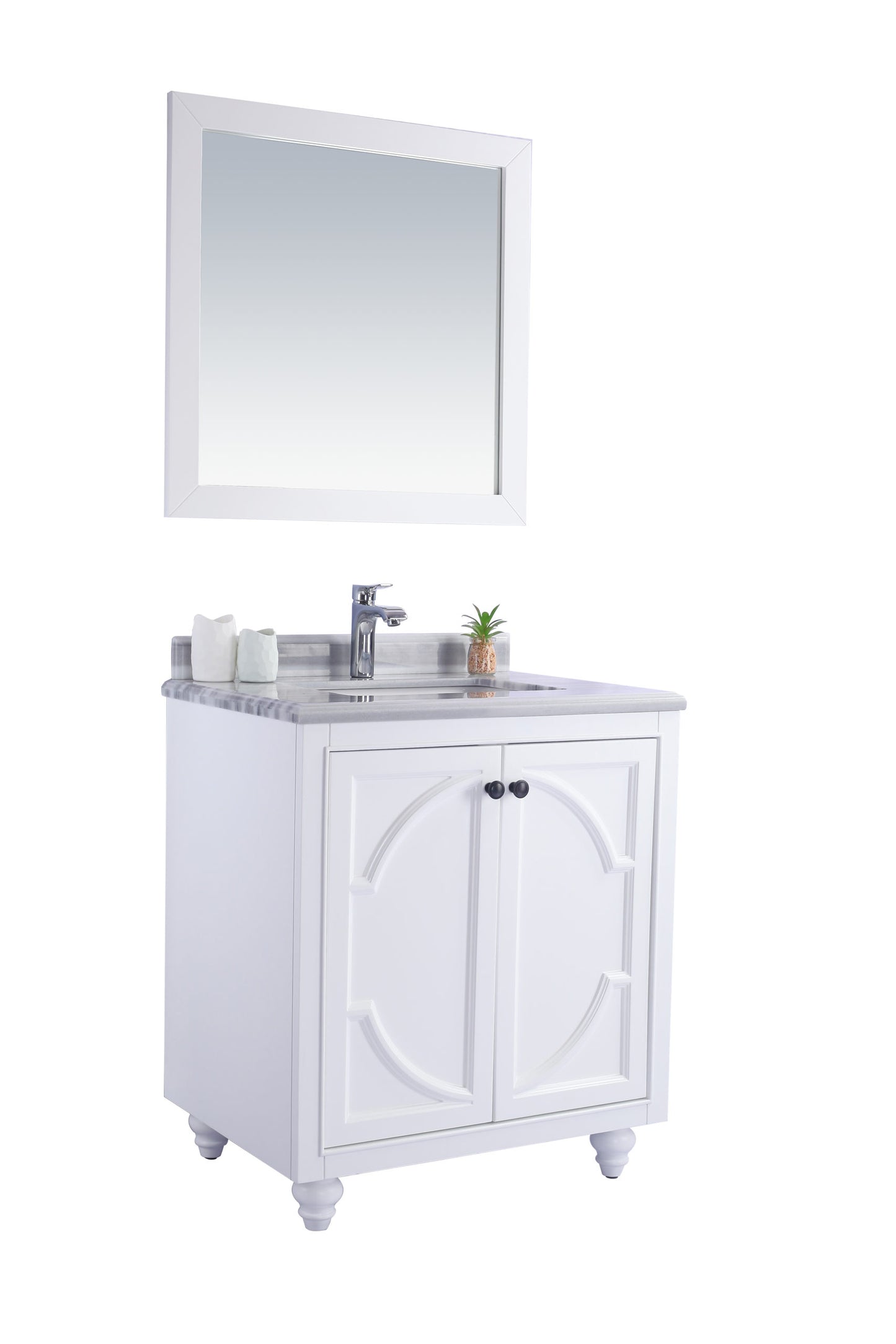 Odyssey 30" White Bathroom Vanity with White Stripes Marble Countertop