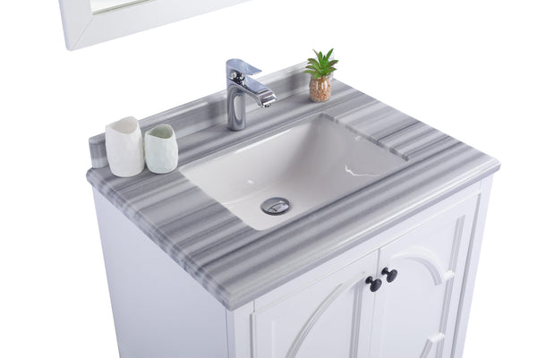Odyssey 30 White Bathroom Vanity with White Stripes Marble Countertop