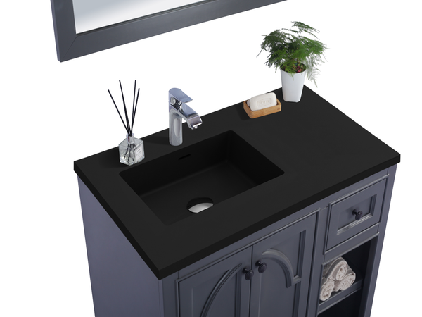 Odyssey 36 Maple Grey Bathroom Vanity with Matte Black VIVA Stone Solid Surface Countertop