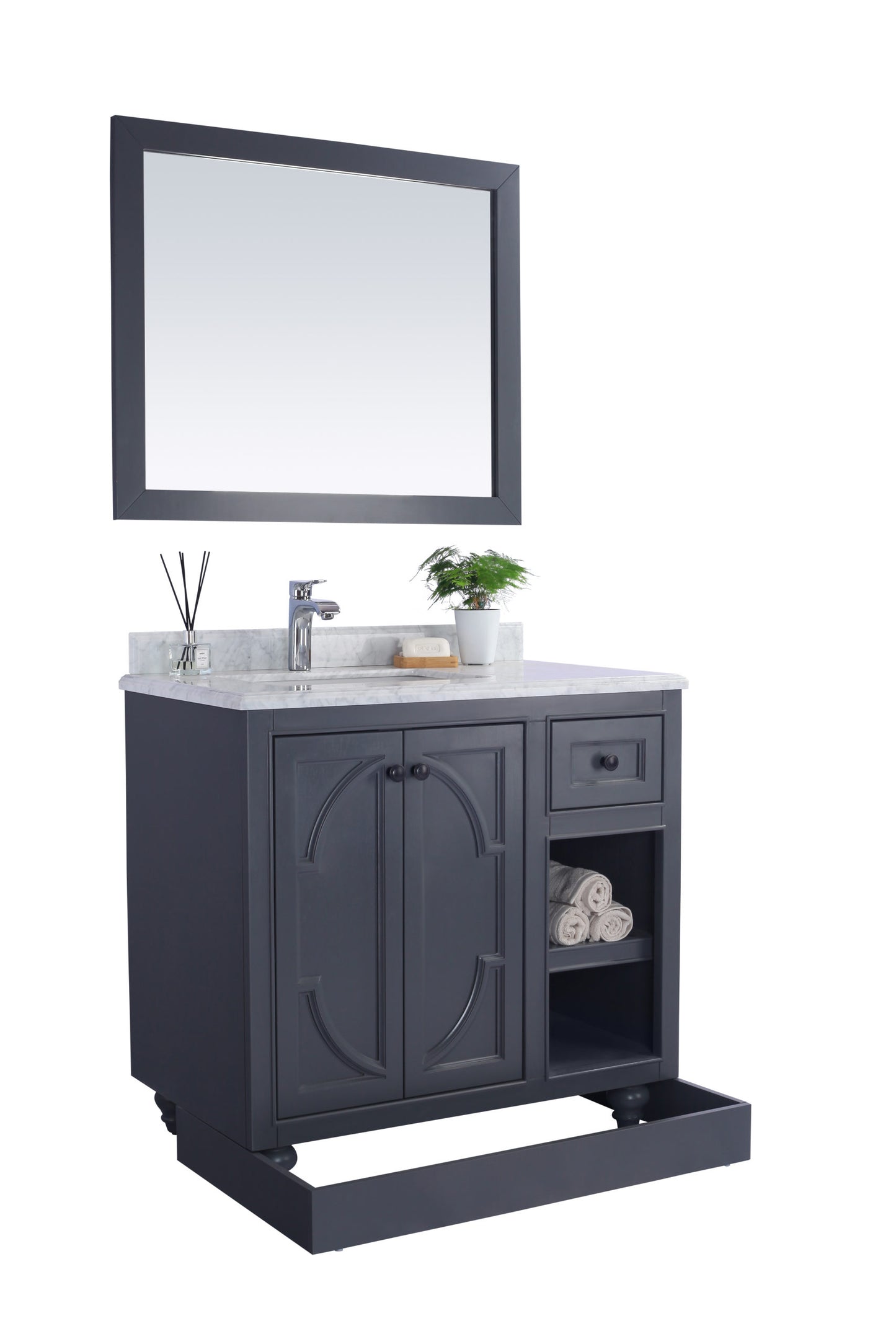 Odyssey 36" Maple Grey Bathroom Vanity with Matte White VIVA Stone Solid Surface Countertop