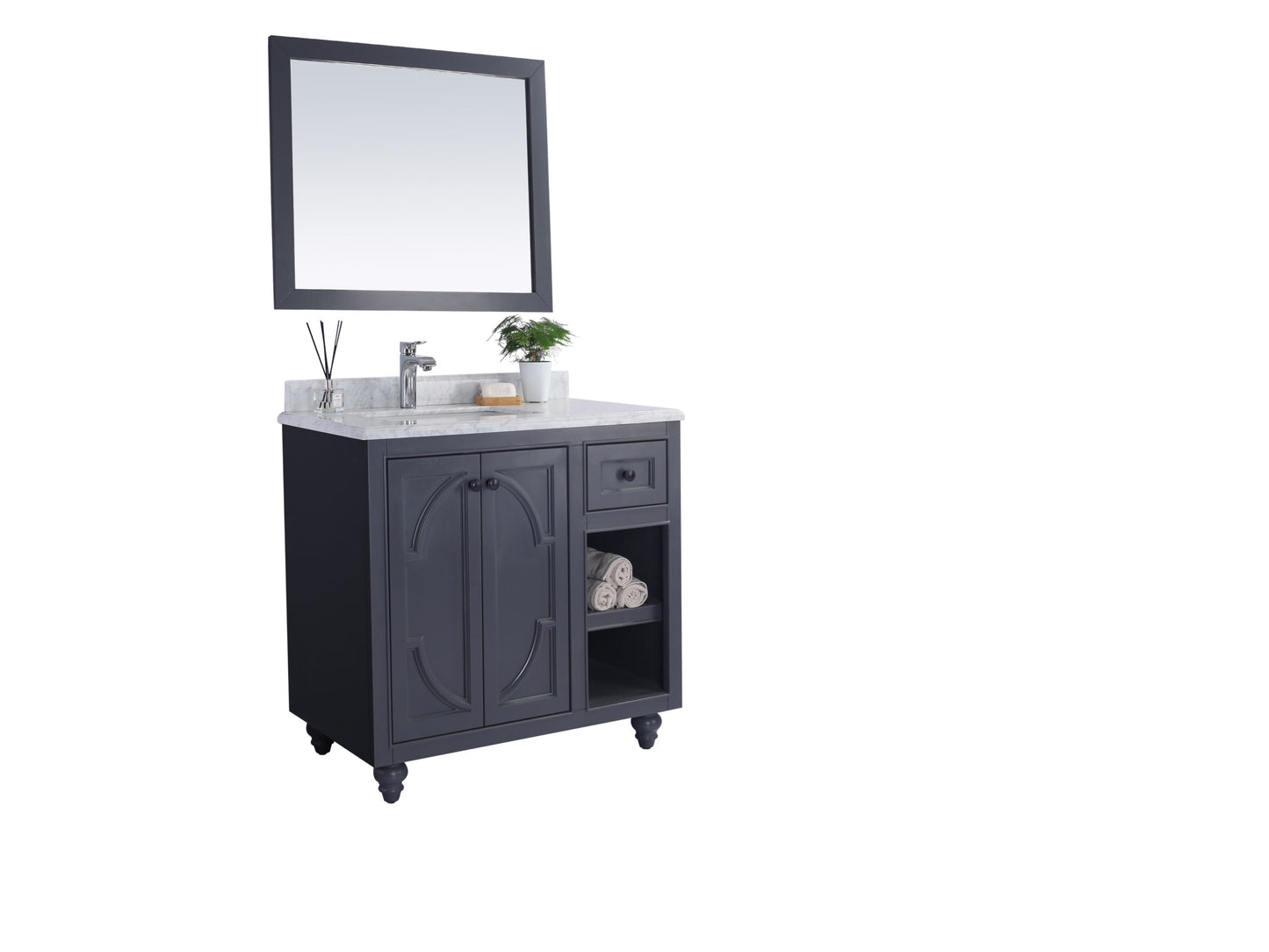 Odyssey 36" Maple Grey Bathroom Vanity with White Carrara Marble Countertop