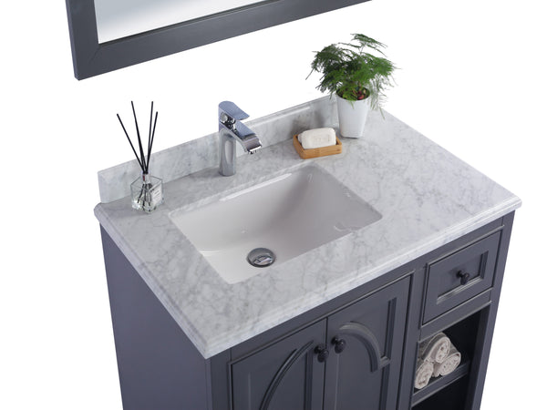 Odyssey 36 Maple Grey Bathroom Vanity with White Carrara Marble Countertop