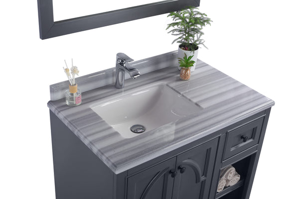 Odyssey 36 Maple Grey Bathroom Vanity with White Stripes Marble Countertop