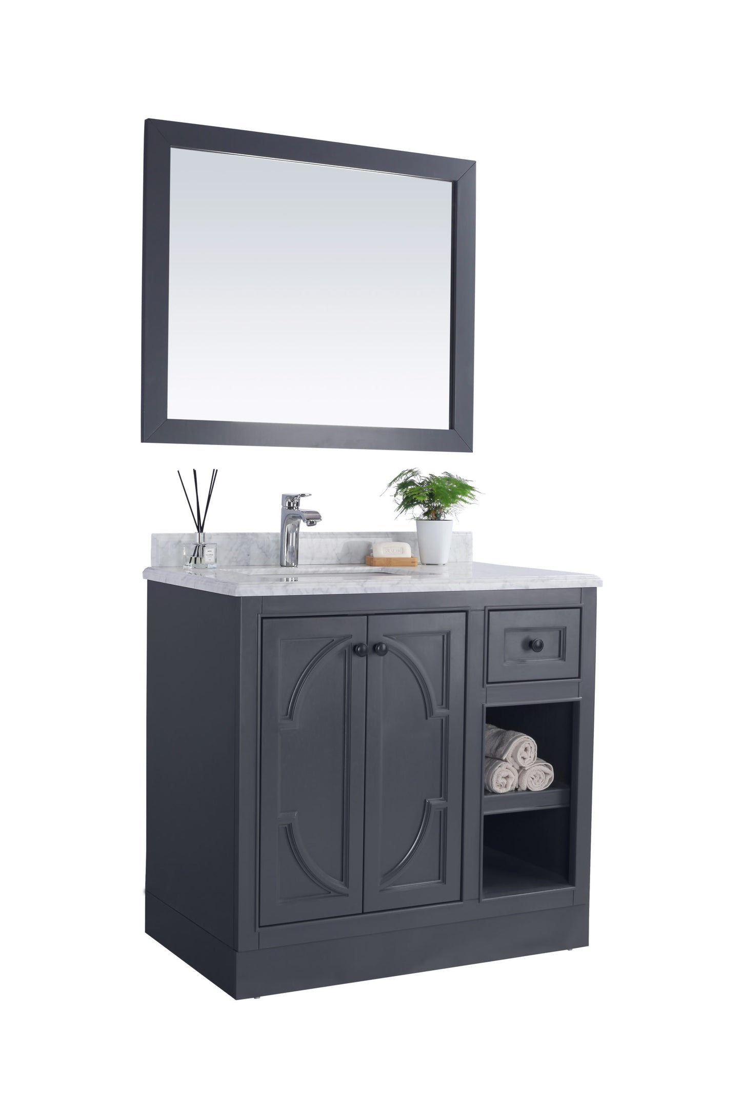 Odyssey 36" Maple Grey Bathroom Vanity with White Stripes Marble Countertop