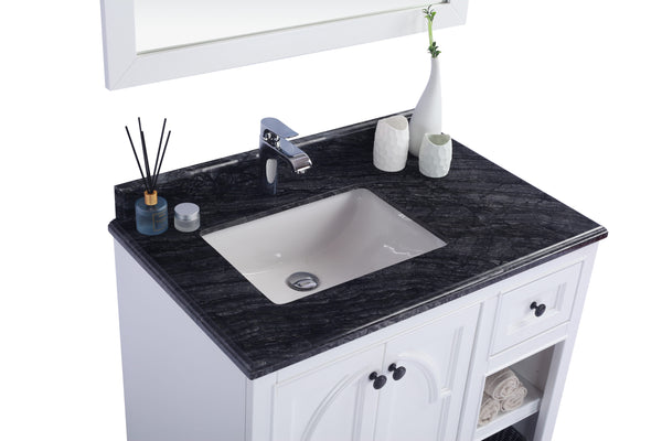 Odyssey 36 White Bathroom Vanity with Black Wood Marble Countertop
