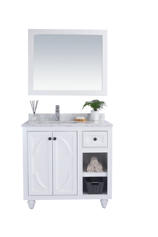 Odyssey 36" White Bathroom Vanity with White Carrara Marble Countertop