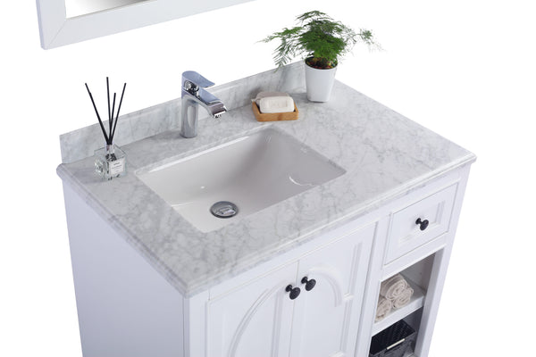 Odyssey 36 White Bathroom Vanity with White Carrara Marble Countertop
