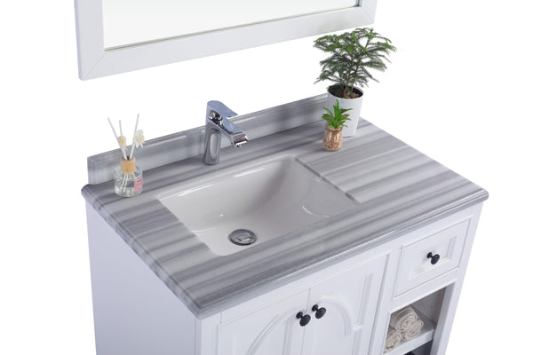 Odyssey 36 White Bathroom Vanity with White Stripes Marble Countertop